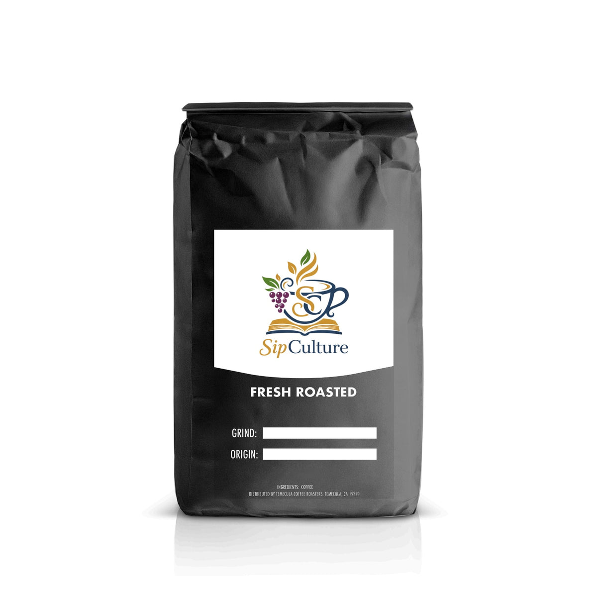 Black SipCulture coffee bag mockup for Pecan Pie Coffee